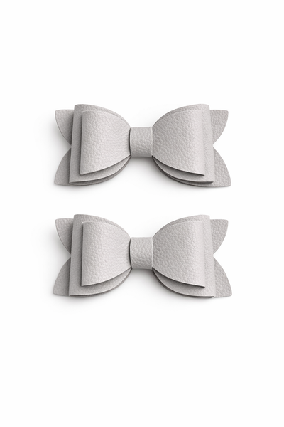 Pigtail Pair Light Silver Faux Leather School Double Bow Hair Clip School Hair Accessories