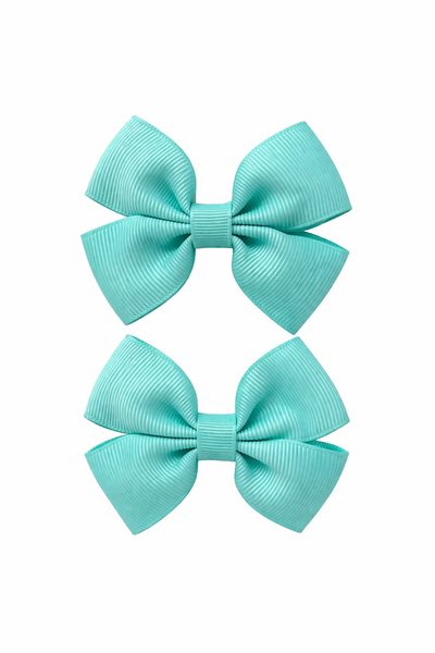 Pair Aqua 2.5 inch Butterfly Bow Hair Clips School Hair Accessories