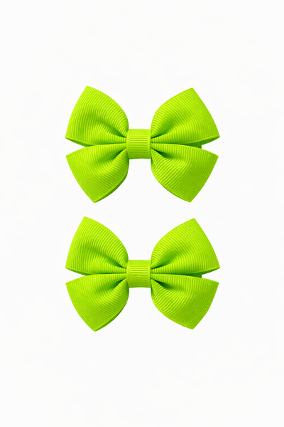 Pair Key Lime 2.5 inch Butterfly Bow Hair Clips School Hair Accessories