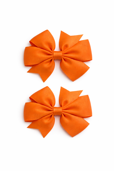 Orange 3 inch pair Pinwheel bow clips School Hair Accessories