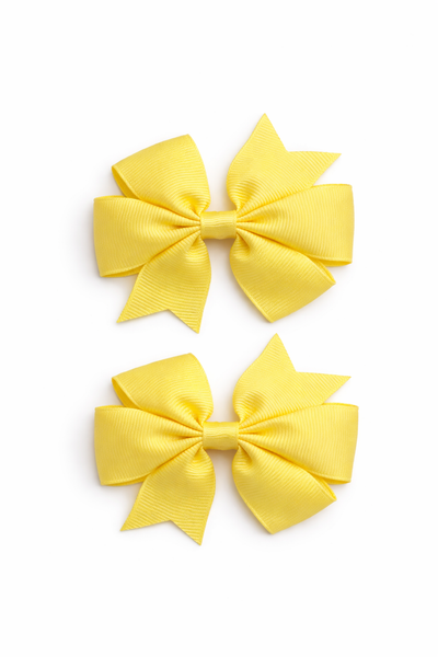 Lemon Yellow 3 inch pair Pinwheel bow clips School Hair Accessories