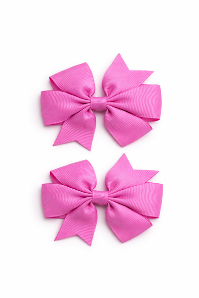 Pink Rose Bloom 3 inch pair Pinwheel bow clips School Hair Accessories