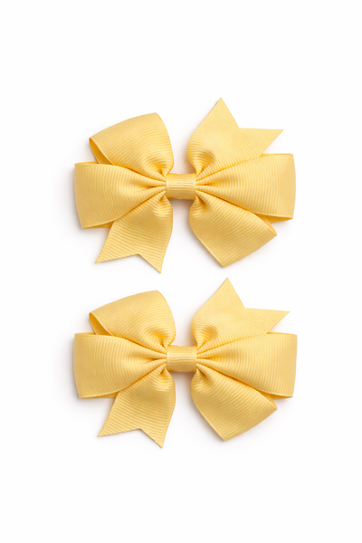 Buttercup Yellow 3 inch pair Pinwheel bow clips School Hair Accessories