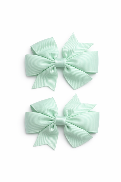 Ice Mint Green 3 inch pair Pinwheel bow clips School Hair Accessories