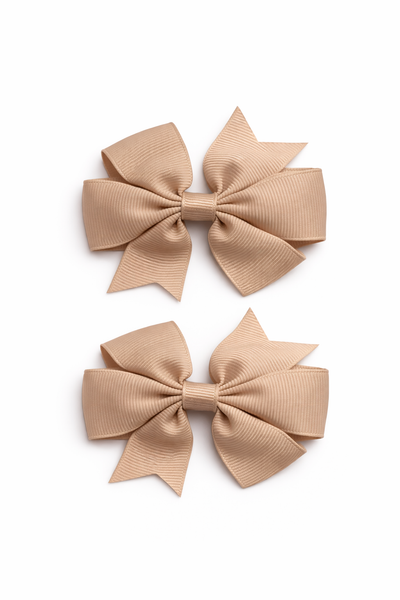 Latte 3 inch pair Pinwheel bow clips School Hair Accessories
