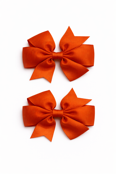 Mandarin Orange 3 inch pair Pinwheel bow clips School Hair Accessories