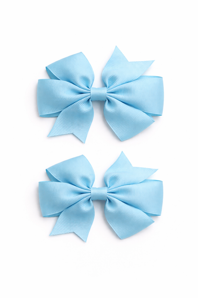 Blue Topaz 3 inch pair Pinwheel bow clips School Hair Accessories