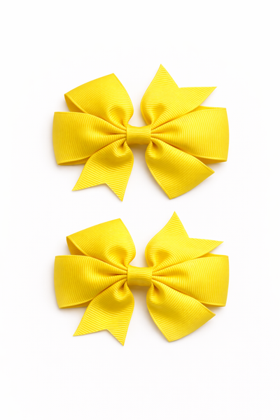 Daffodil Yellow 3 inch pair Pinwheel bow clips School Hair Accessories