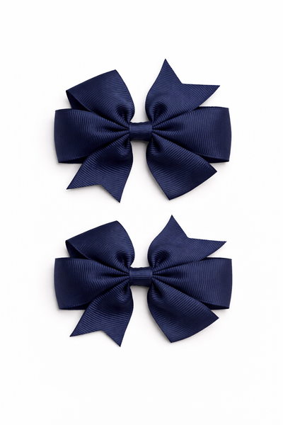 Navy Blue 3 inch pair Pinwheel bow clips School Hair Accessories