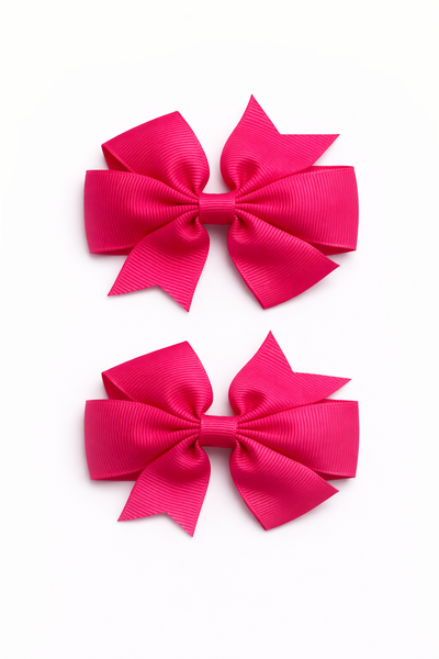 Shocking Pink 3 inch pair Pinwheel bow clips School Hair Accessories