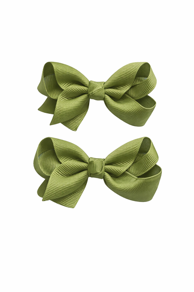 Olive Green 3 inch pair bow clips School Hair Accessories