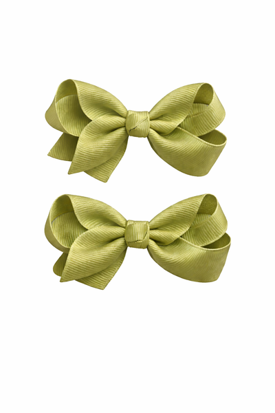 Moss Green 3 inch pair bow clips School Hair Accessories