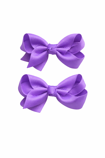 Delphinium Purple 3 inch pair bow clips School Hair Accessories