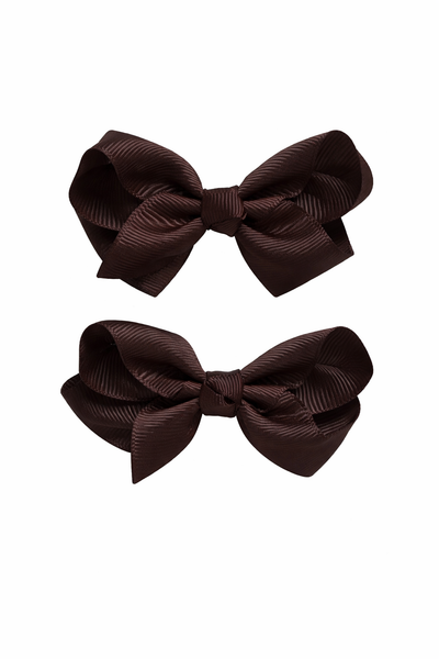 Brown 3 inch pair bow clips School Hair Accessories
