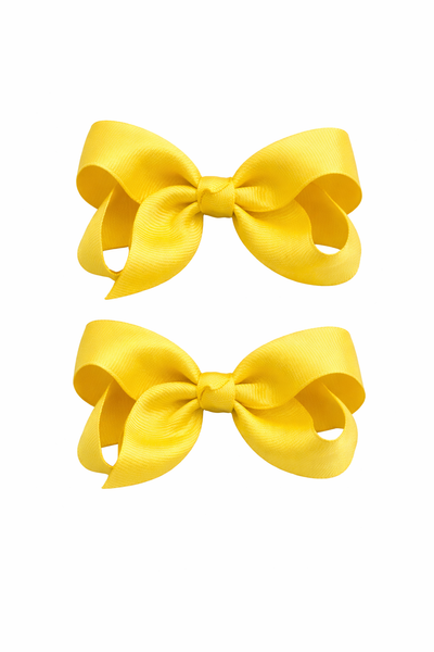 Daffodil Yellow 3 inch pair bow clips School Hair Accessories
