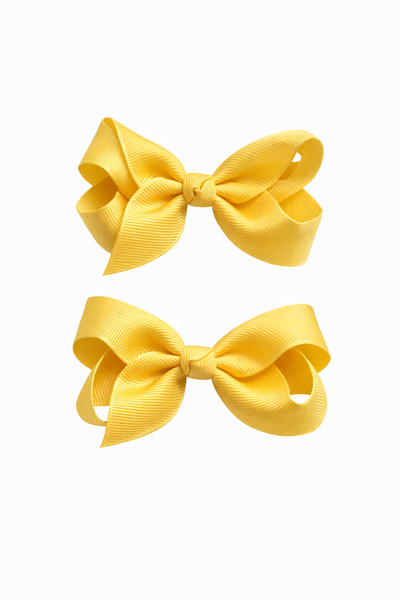 Buttercup Yellow 3 inch pair bow clips School Hair Accessories