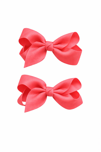 Coral Rose pair bow clips School Hair Accessories