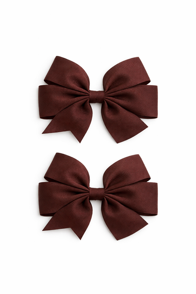 Brown 3 inch pair Pinwheel bow clips School Hair Accessories