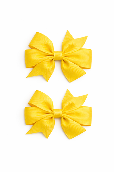 Daffodil Yellow 2.5 inch pair Pinwheel bow clips School Hair Accessories
