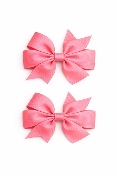 Coral Pink 2.5 inch pair Pinwheel bow clips School Hair Accessories