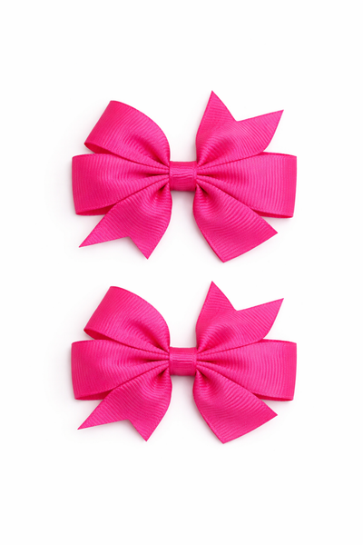 Shocking Pink 2.5 inch pair Pinwheel bow clips School Hair Accessories