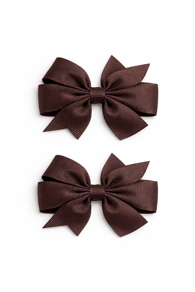 Brown 2.5 inch pair Pinwheel bow clips School Hair Accessories