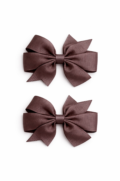Chocolate Chip Brown 2.5 inch pair Pinwheel bow clips School Hair Accessories