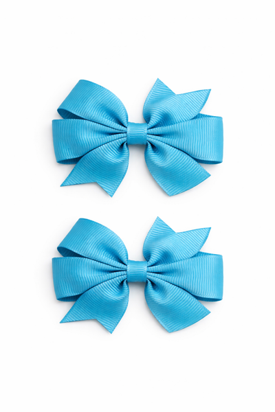Turquoise 2.5 inch pair Pinwheel bow clips School Hair Accessories