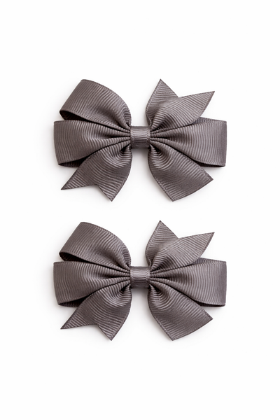 Metal Grey 2.5 inch pair Pinwheel bow clips School Hair Accessories