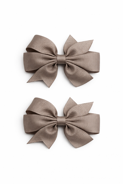 Fossil Brown 2.5 inch pair Pinwheel bow clips School Hair Accessories