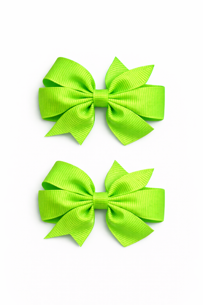 Acid Green 2.5 inch pair Pinwheel bow clips School Hair Accessories