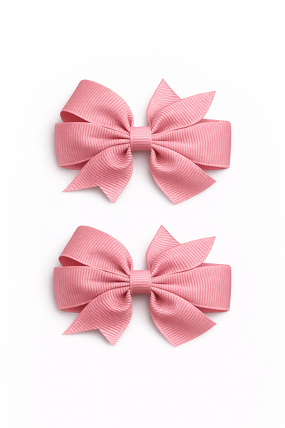 Dusty Rose 2.5 inch pair Pinwheel bow clips School Hair Accessories