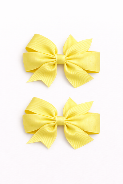 Lemon Yellow 2.5 inch pair Pinwheel bow clips School Hair Accessories