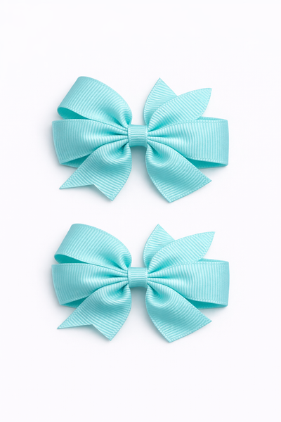 Aqua 2.5 inch pair Pinwheel bow clips School Hair Accessories