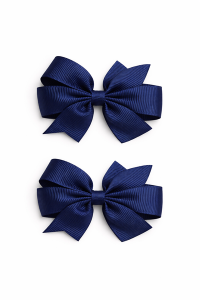Navy 2.5 inch pair Pinwheel bow clips School Hair Accessories