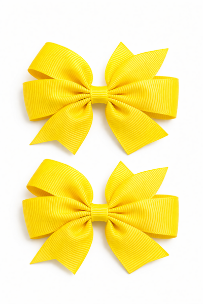 Yellow 2.5 inch pair Pinwheel bow clips School Hair Accessories