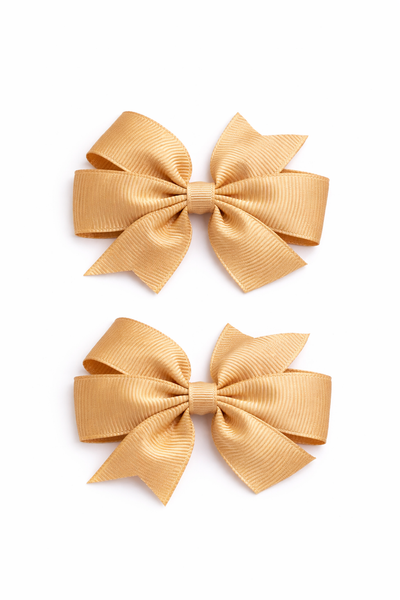 Pale Gold 2.5 inch pair Pinwheel bow clips School Hair Accessories
