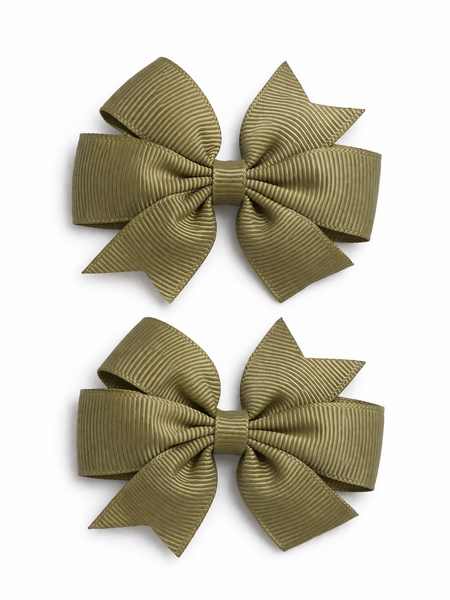 Golden Olive 2.5 inch pair Pinwheel bow clips School Hair Accessories