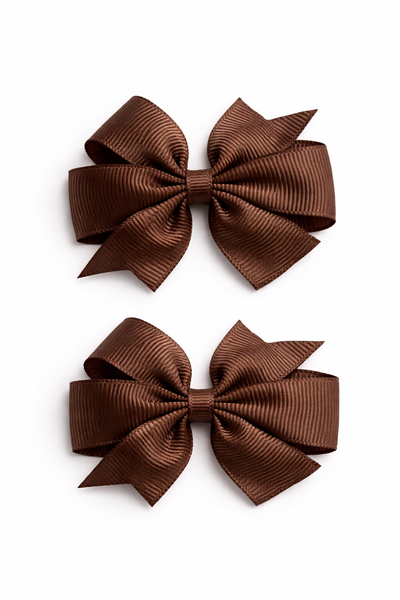 Turftan Brown 2.5 inch pair Pinwheel bow clips School Hair Accessories