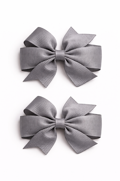 Silver 2.5 inch pair Pinwheel bow clips School Hair Accessories
