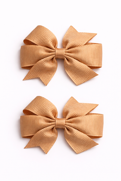 Old Gold 2.5 inch pair Pinwheel bow clips School Hair Accessories