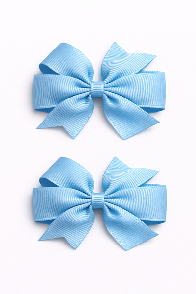 Blue Topaz 2.5 inch pair Pinwheel bow clips School Hair Accessories
