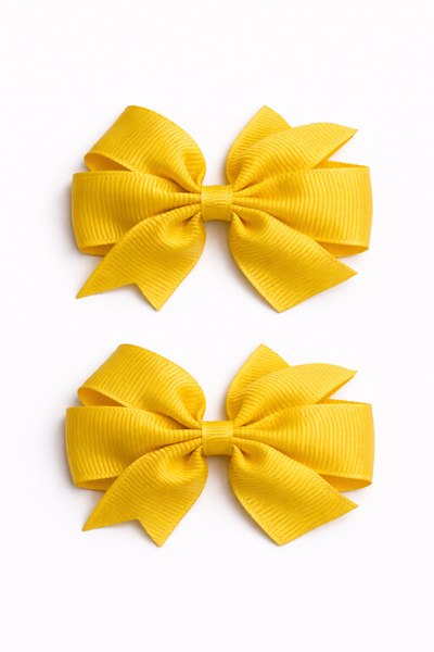 Daffodil Yellow 2.5 inch pair Pinwheel bow clips School Hair Accessories