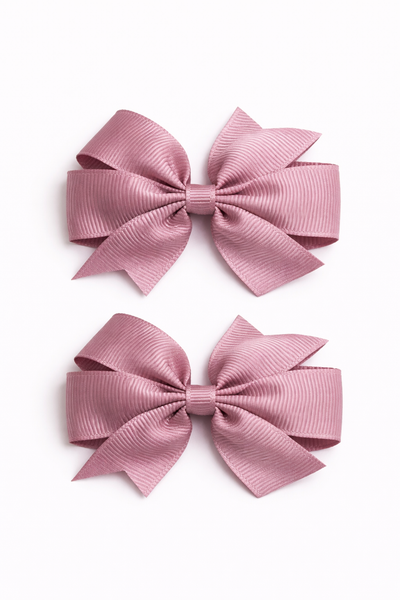 Antique Mauve 2.5 inch pair Pinwheel bow clips School Hair Accessories