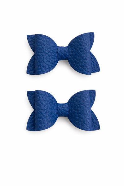 Pigtail Pair Royal Blue Faux Leather School Bow Hair Clip School Hair Accessories