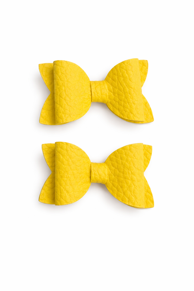 Pigtail Pair Yellow Faux Leather School Bow Hair Clip School Hair Accessories