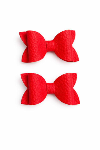 Pigtail Pair Red Faux Leather School Bow Hair Clip School Hair Accessories