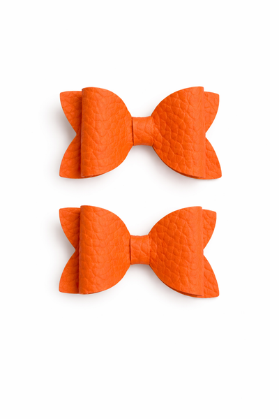 Pigtail Pair Orange Faux Leather School Bow Hair Clip School Hair Accessories