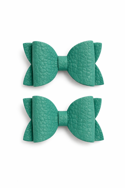 Pigtail Pair Jade Faux Leather School Bow Hair Clip School Hair Accessories