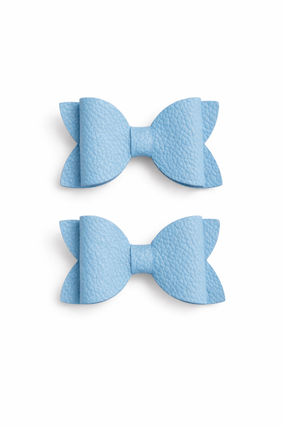 Pigtail Pair Light Blue/Bluebird Faux Leather School Bow Hair Clip School Hair Accessories
